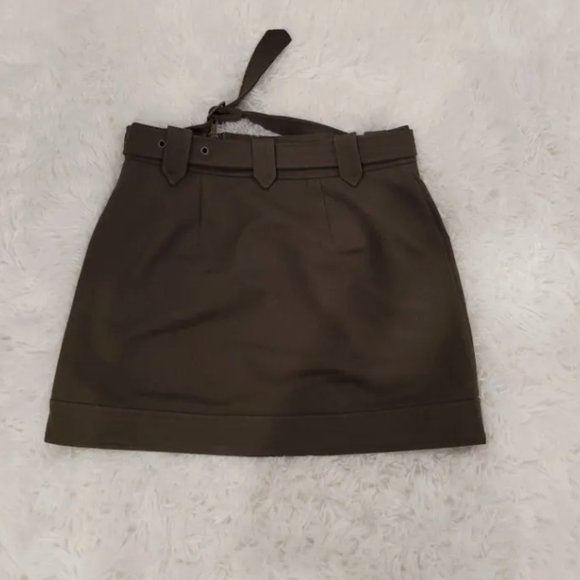 Kaki belt mini skirt Short skirt w/Exposed Diagonal Zip - Picture 3 of 3